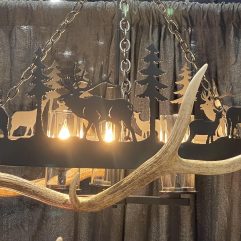 Elk Scene with antlers and center light fixture chandelier